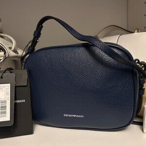 Emporio Armani Midnight Blue Leather Camera Case St Cervo Shoulder Bag